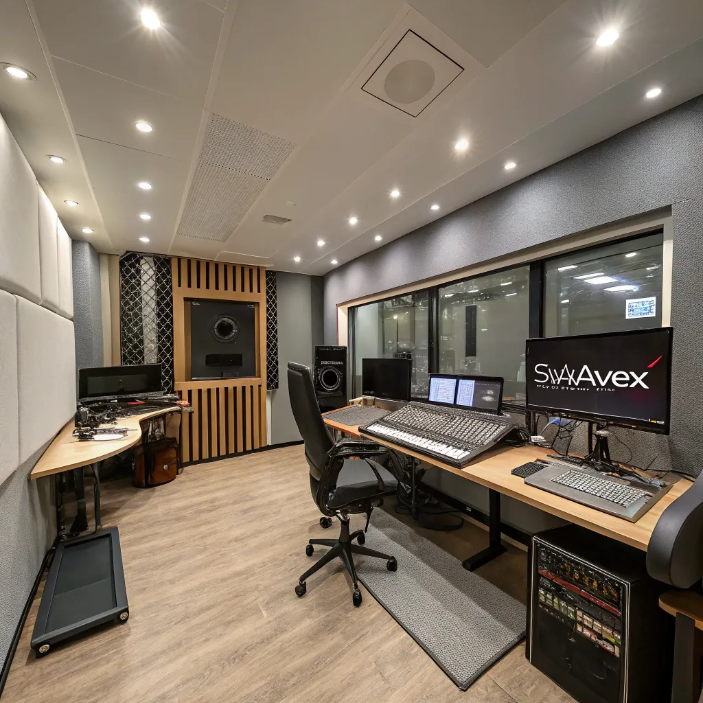 Inside view of SILQORNAVEX studio showing soundproof booths and advanced equipment